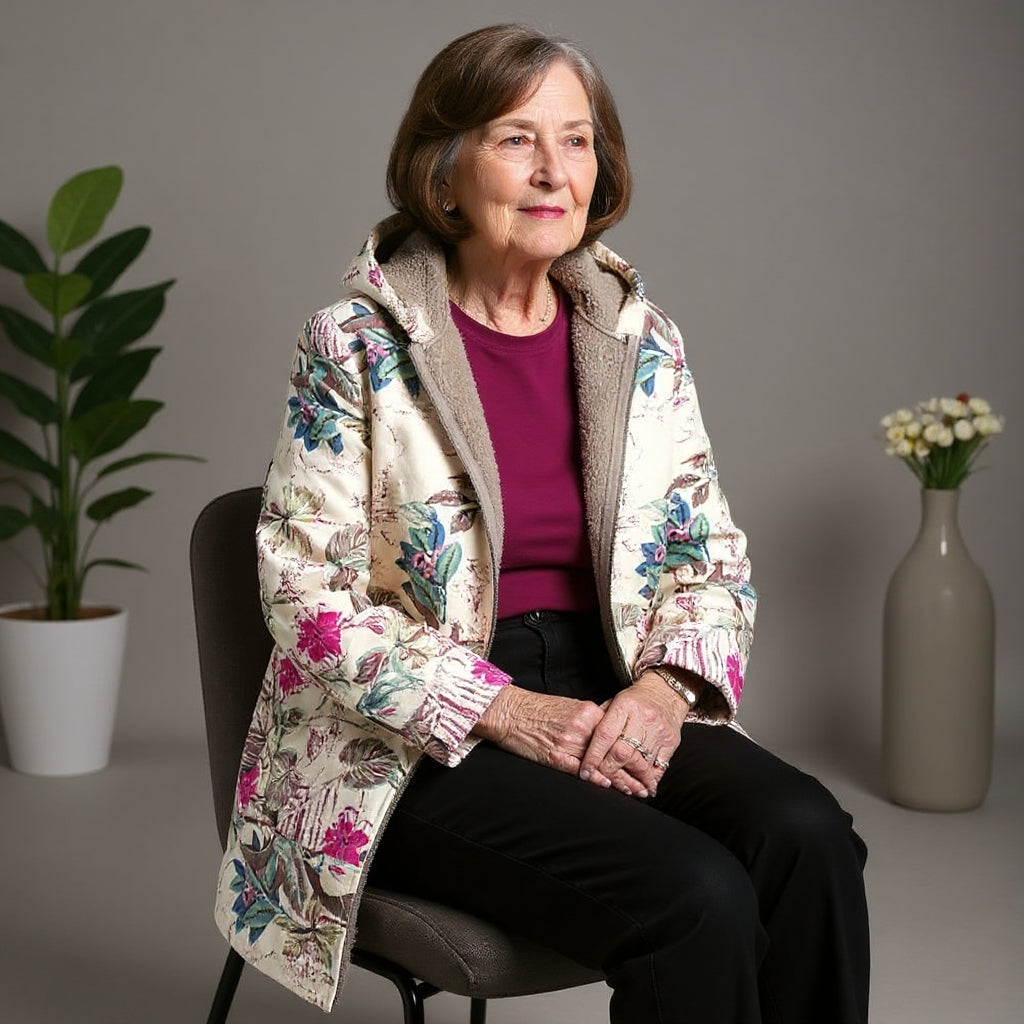 Rose Elegant Fit Margery Floral Fleece Jacket | Soft Warmth with Timeless Grace