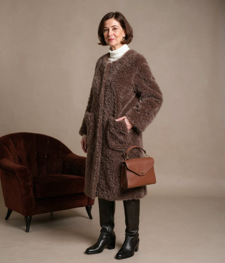 Rose Elegant-Fit Shearling Coat | Luxurious Warmth & Timeless Sophistication