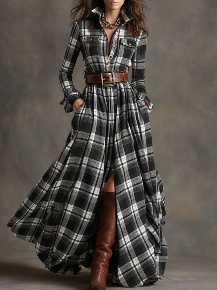 Giulietta - Maxi Check Shirt Dress with Belt