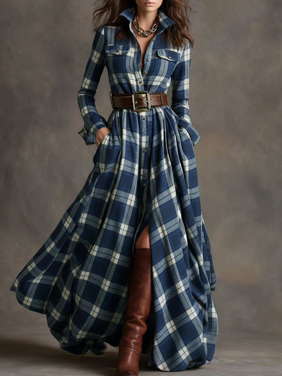 Giulietta - Maxi Check Shirt Dress with Belt