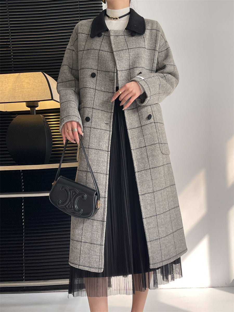 Rose Classic Plaid Long Coat | Timeless Warmth with Modern Elegance