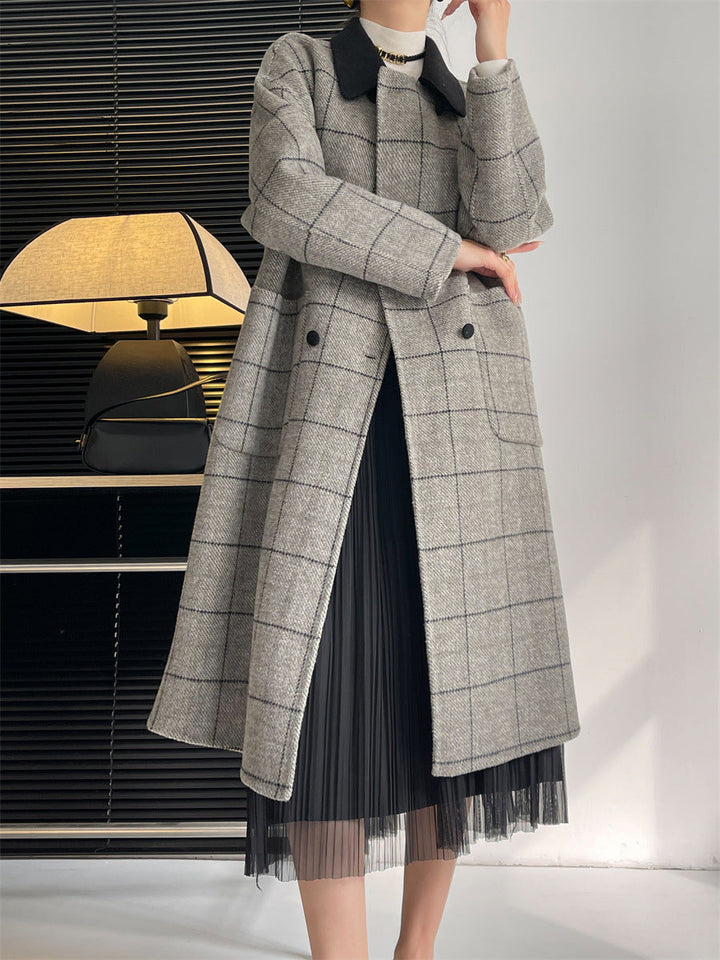 Rose Classic Plaid Long Coat | Timeless Warmth with Modern Elegance