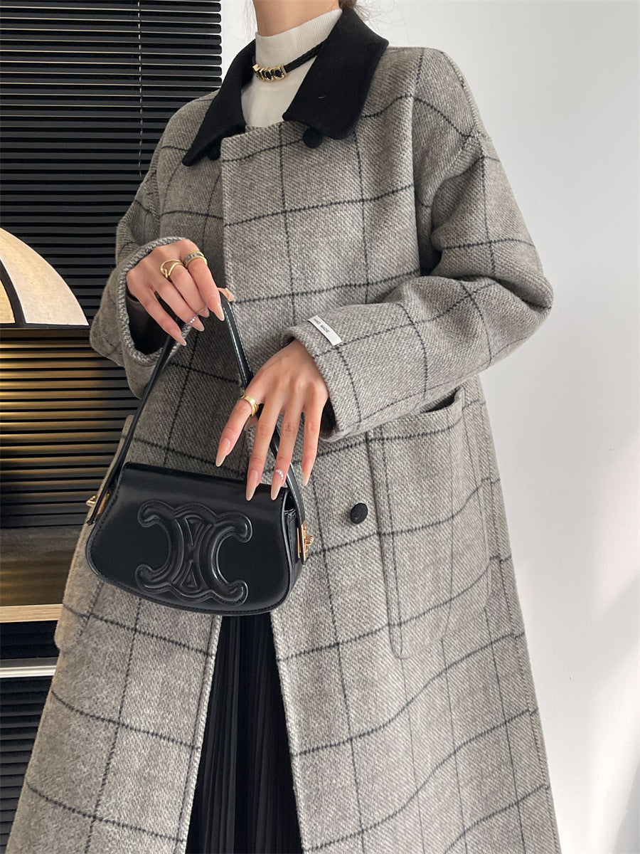 Rose Classic Plaid Long Coat | Timeless Warmth with Modern Elegance