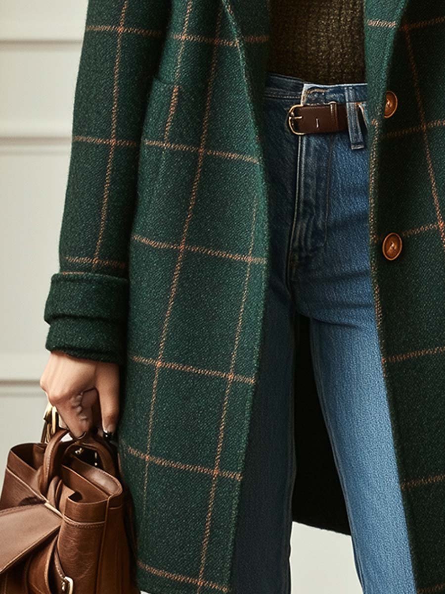 Rose Retro Lapel Plaid Tweed Coat | Vintage Charm Meets Modern Power